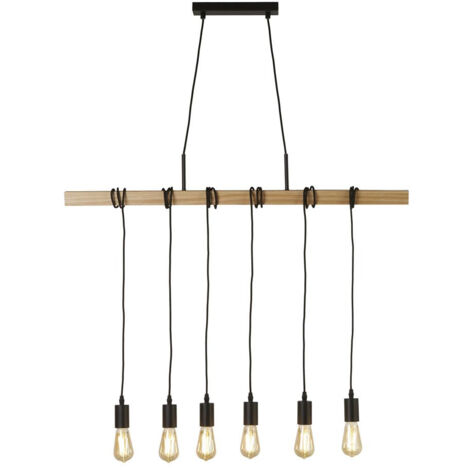 Searchlight Woody Suspension 6 Lumières, Noir Et Bois De Frêne (1/3)