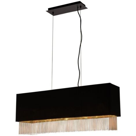 Searchlight Fringe - Suspension à 4 ampoules, abat-jour noir mat, or, E27 (1/3)