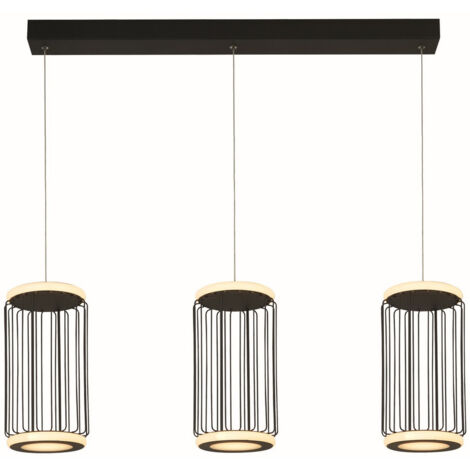 Circolo Suspension de plafond à 3 lumières en forme de cage à DEL, métal noir (1/5)