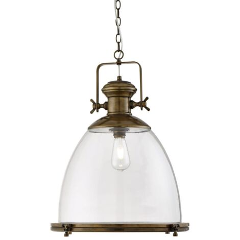 Searchlight Industrial - Luminaire suspendu à 1 dôme en laiton antique avec diffuseur en verre transparent, E27 (1/2)