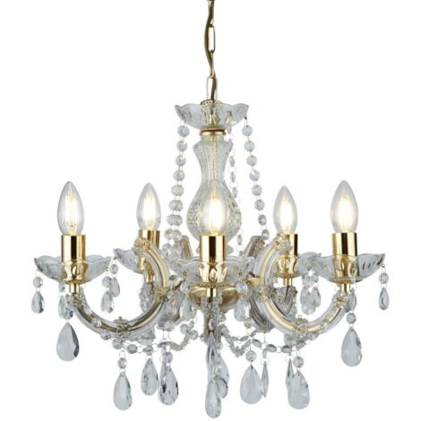 Searchlight Marie Therese - Lustre en cristal à 5 ampoules au fini laiton poli, E14 (1/3)