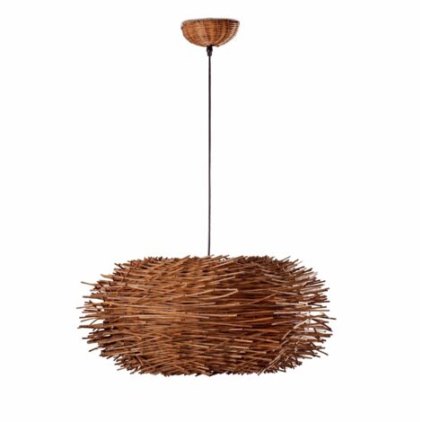 Faro Barcelona – Suspension en rotin dimmable 154 cm – Abat-jour métal et rotin – Pour éclairage intérieur – Ampoule E27 non incluse