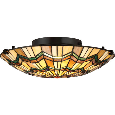 Elstead Alcott - Plafonnier Tiffany à 2 Lumières - Fini Bronze, E27 (1/5)