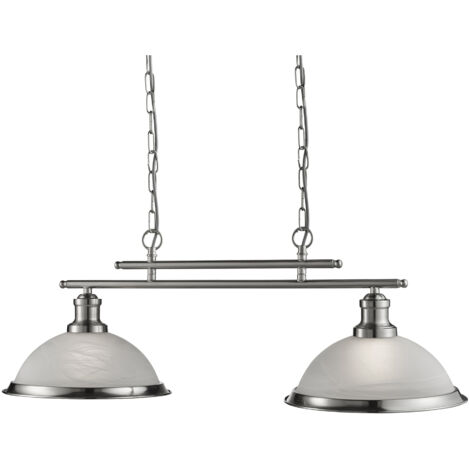 Searchlight Bistro - Suspension à 2 ampoules au plafond, argent satiné, verre acide, E27 (1/5)