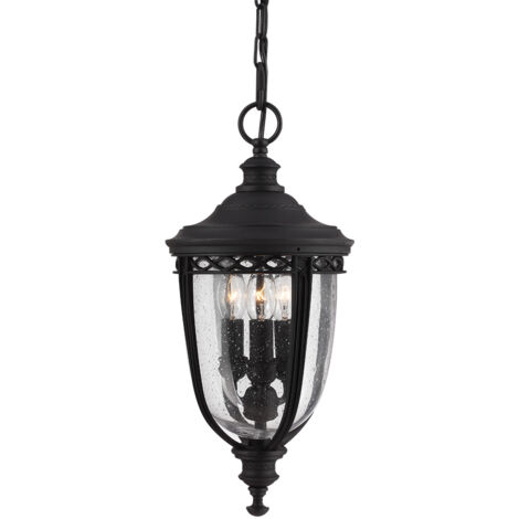 Elstead English Bridle - Lanterne de plafond d'extérieur moyenne à 3 ampoules, noir, E14 (1/5)