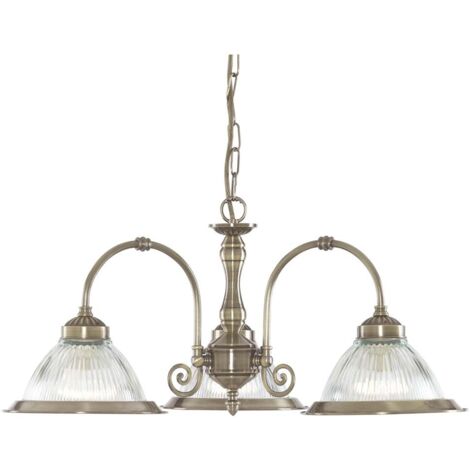 Searchlight American Diner - Luminaire suspendu à 3 ampoules à bras multiples, laiton antique, verre nervuré, E27 (1/2)