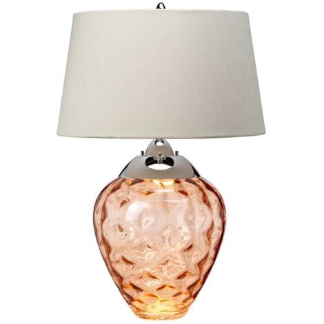 Samara Lampe à Poser Métal Travail Nickel Poli - Verrerie Saumon (1/5)