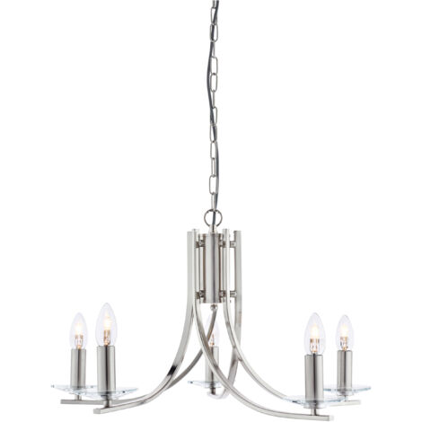 Searchlight Ascona - Luminaire suspendu à 5 bras, argent satiné, verre, E14 (1/3)