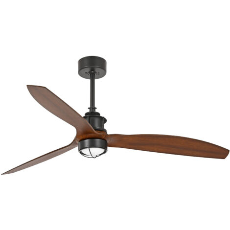Faro Just Ventilateur de plafond moyen à 3 pales, noir mat, noyer, avec éclairage 3 000 K, système Wiz Smart (1/2)