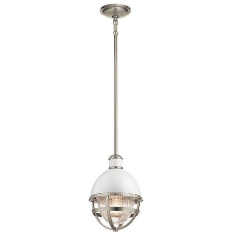 Elstead Kichler Tollis Globe Suspension Plafonnier Nickel Brossé & Blanc (1/5)