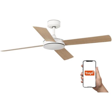 Faro Mallorca Grand ventilateur de plafond à 4 pales, blanc mat, érable, système intelligent Tuya (1/2)