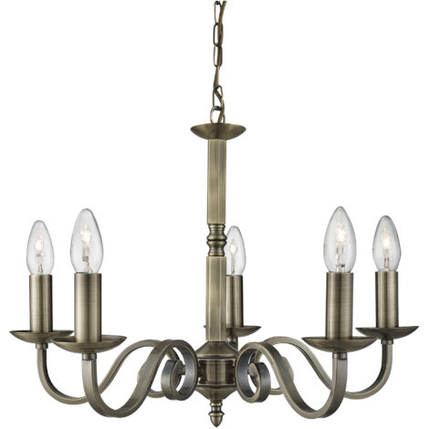 Searchlight Richmond - Luminaire suspendu à 5 bras et bras multiples, laiton antique, E14 (1/4)