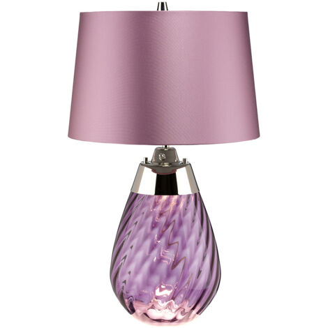 Elstead Lena Petite Lampe de Table Prune à 2 Lumières, Verre Teinté Prune, Abat-Jour Heather, E27 (1/4)