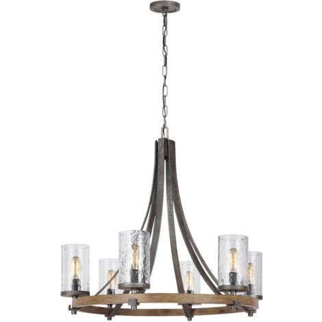 Angelo Feiss Lustre 6 Lumières Chêne Vieilli (1/5)