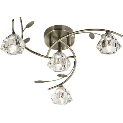 Searchlight Sierra - Plafonnier semi-encastré à 4 bras à 4 bras, laiton et verre antiques, G9 (1/4)