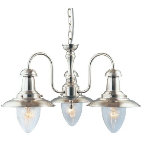 Searchlight Fisherman - Plafonnier à 3 bras multiples, argent satiné, verre grainé, E27 (1/3)