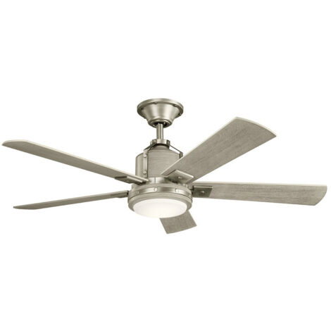 Elstead Kichler Colerne Ventilateur de plafond 5 pales 132 cm avec télécommande à lumière LED nickel brossé (1/5)