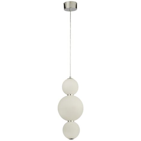Luminaire suspendu Searchlight Snowball à 3 ampoules, chrome avec abat-jour en verre opale (1/3)