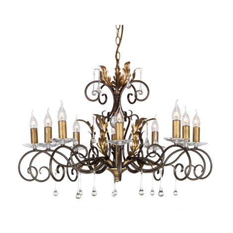 Elstead Amarilli - Lustre à 10 ampoules bronze, motif de feuilles florales dorées, E14 (1/4)