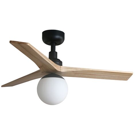 Faro Barcelona – Ventilateur de plafond noir avec lumière – Pales en chêne clair – 6 vitesses – Télécommande incluse – Pour pièces jusqu'à 13 m²