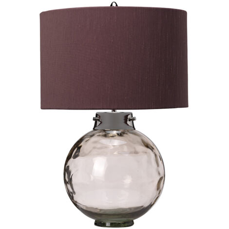 Lampe de table Kara, fumée, abat-jour en fausse soie (1/3)