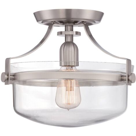 Elstead Penn Station - Plafonnier semi-affleurant à 1 lumière, nickel brossé, E27 (1/5)