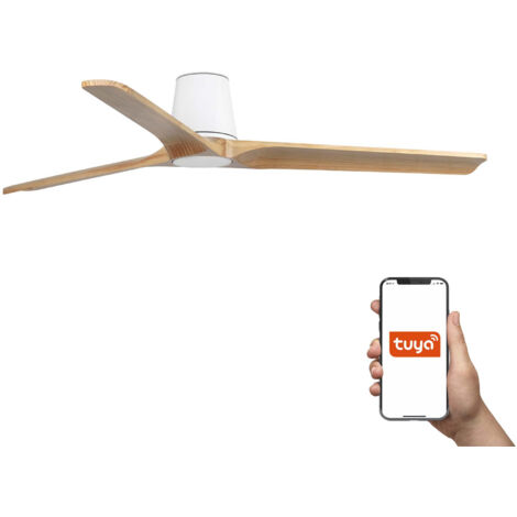 Faro Heywood Tub Grand ventilateur de plafond à 3 pales, blanc mat, pin, système intelligent Tuya (1/2)