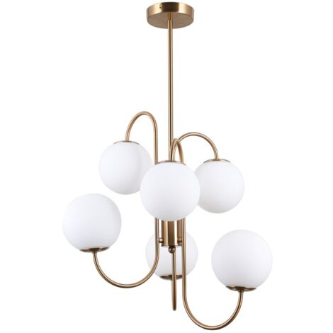 Italux Gela - Suspension Industrielle Et Rétro Miel Laiton 6 Lumière Avec Abat-Jour Blanc, G9 (1/3)