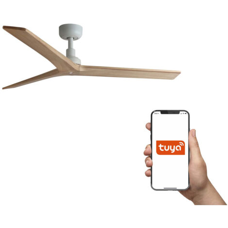 Ventilador De Techo Faro Klim L 150cm Blanco/Roble Claro Con Luz