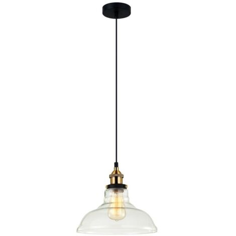 Italux Hubert - Suspension Industrielle Et Rétro Noir, Or 1 Lumière avec Abat-Jour Transparent, E27 (1/3)