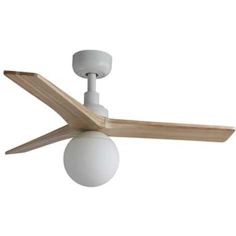 Faro Barcelona – Ventilateur de plafond en bois de chêne clair blanc – 6 vitesses – Moteur DC E27 – Indice IP20 – Diamètre 92,5 cm – Hauteur 40,8 cm
