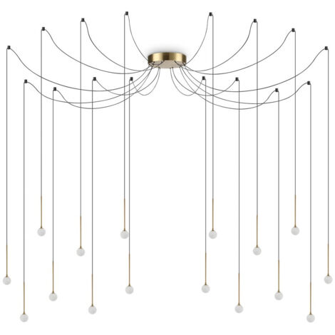 Ideal Lux LUCCIOLA Plafonnier suspendu à 16 ampoules à DEL en laiton, 3000K, non dimmable (1/2)