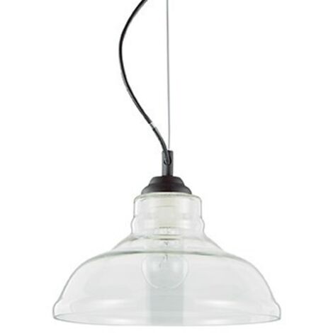 Ideal Lux Bistro' - Plafonnier à 1 ampoule en forme de dôme, plaque de verre soufflé transparent noir, E27 (1/2)