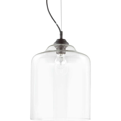 Ideal Lux Bistro' - Plafonnier à 1 ampoule dôme carré en verre soufflé transparent noir, E27 (1/2)