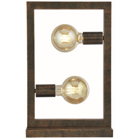 Oblong Lampe de table à 2 lumières, brun rustique (1/3)