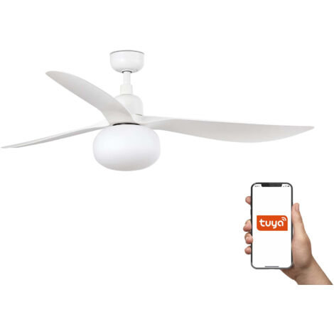Faro Outwood Grand ventilateur de plafond 3 pales blanc mat avec éclairage 1x E27 Tuya Smart System (1/2)