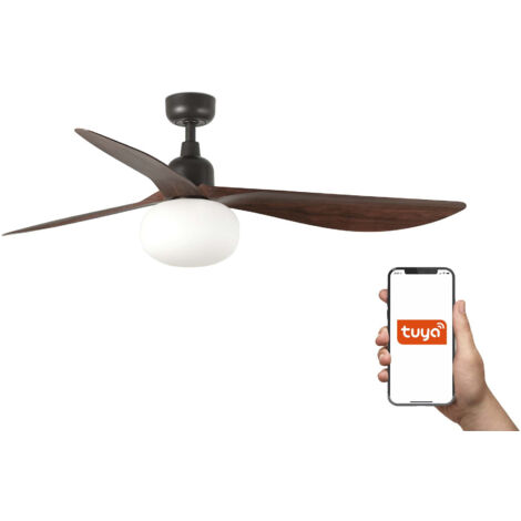 Faro Outwood Grand ventilateur de plafond à 3 pales marron foncé avec lumière 1x E27 Tuya Smart System (1/2)