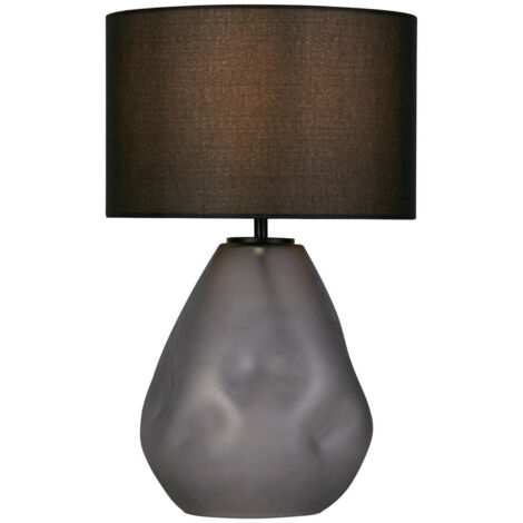 Searchlight Devon Lampe de table à 1 lumière, verre perforé noir avec lin noir (1/5)