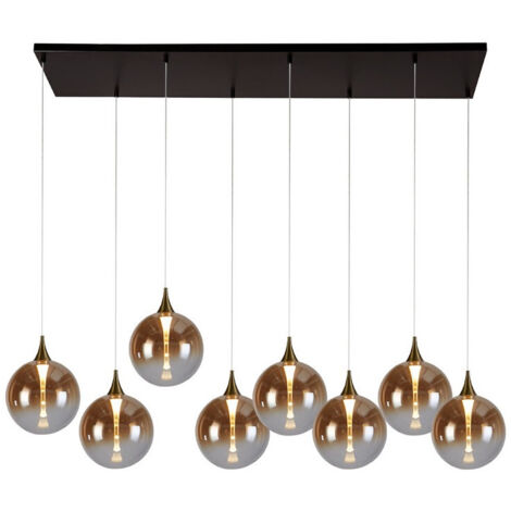 Searchlight Alchemy Lampe suspendue à 8 LED, métal noir et verre ambré (1/3)