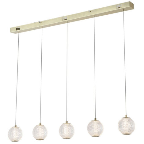 Searchlight Allure Suspension de plafond à 5 barres lumineuses en métal laiton satiné et acrylique transparent (1/3)