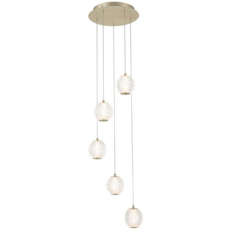 Searchlight Allure Suspension de plafond à 5 lampes en laiton satiné et acrylique transparent (1/3)