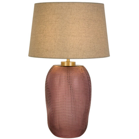 Searchlight Amethyst Lampe de table 1 lumière, verre rose avec abat-jour en lin naturel (1/4)