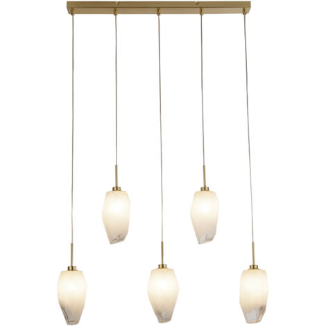 Searchlight Rocky Suspension de plafond à 5 barres lumineuses, métal et verre en laiton satiné (1/4)