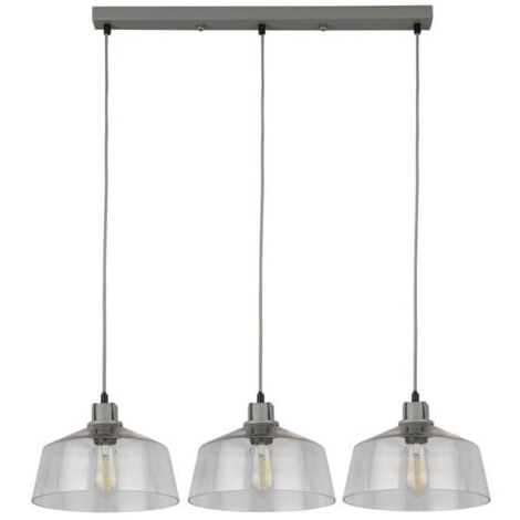 Searchlight Odeon Suspension de plafond à 3 barres lumineuses en métal gris et verre (1/2)