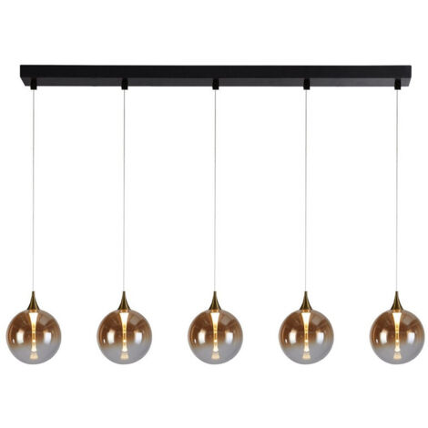 Searchlight Alchemy Lampe suspendue à 5 LED en métal noir et verre ambré (1/3)