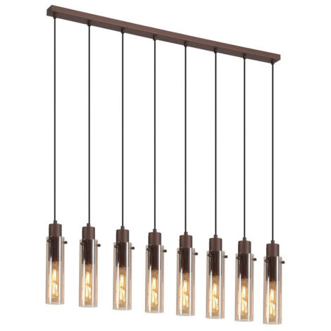 Searchlight Sweden Suspension de plafond à 8 barres lumineuses en métal moka et verre ambré (1/3)