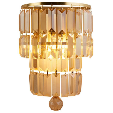 Searchlight Empire Applique murale à 2 lampes, métal laiton satiné et cristal champagne (1/4)