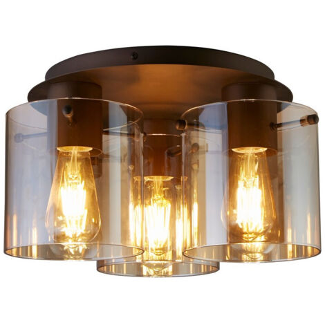 Searchlight Sweden Plafonnier à 3 lampes - Métal moka et verre ambré (1/4)