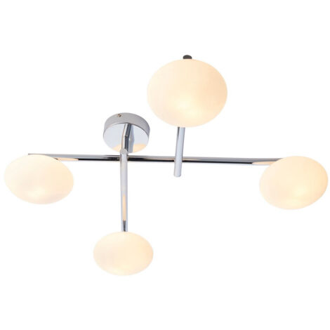 Merano Oristano Plafonnier de salle de bain à 4 lumières, plaque chromée semi-affleurante et verre opale mat IP44