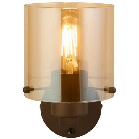 Searchlight Sweden Lampe de table 1 lumière, métal moka avec verre ambré